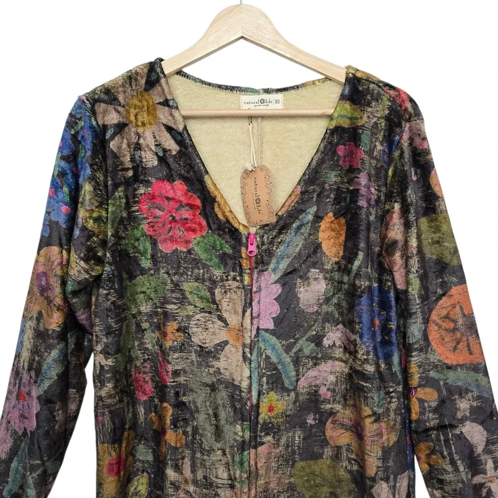 NWT Natural Life Womens Size XS Fleece Floral Jumpsuit Pajamas‎ PJS000146